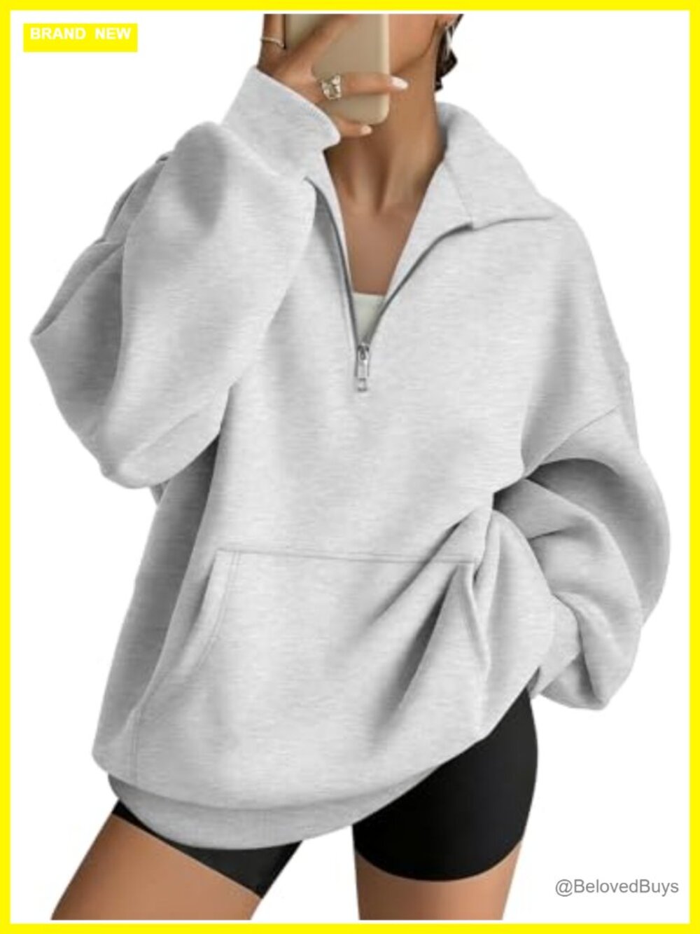 Quarter Zip Pullover Oversized Crewneck Sweatshirt Cotton Polyester Women